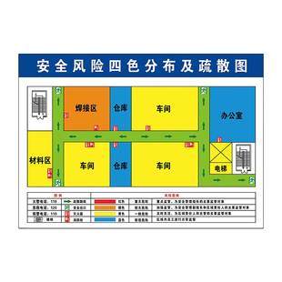 安全风险四色分布图设计定制墙贴公司企业四色风险图分布图告知牌工厂车间治理风险分级管控与逃生消防疏散图