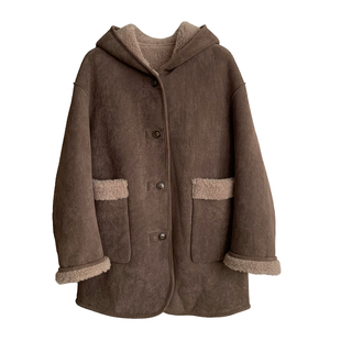 冬季保暖/麂皮绒连帽双面穿100羊羔毛皮毛一体2025新款皮草外套女