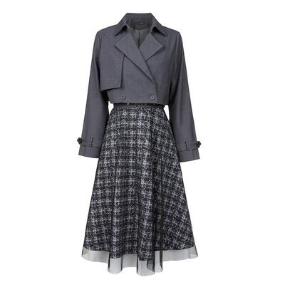 s.deer千鸟格收腰小香风连衣裙