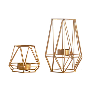 北欧简约灯架轻奢金色创意几何线条铁艺蜡烛台家居装饰金属摆件