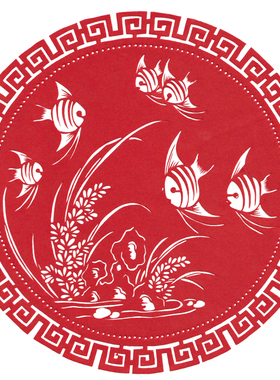 纯手工剪纸实木相框鱼中国特色
