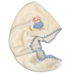 可爱猫咪珊瑚绒浴巾女吸水速干家用成人洗澡裹巾毛巾干发帽三件套