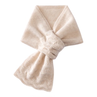 秋冬新款100%纯山羊绒小围巾女穿孔针织围脖纯色保暖护颈时尚百搭