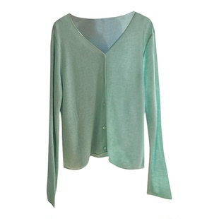 龙妹薄荷绿色开衫外套女外穿2026春新款薄款防晒罩衫羊毛针织上衣