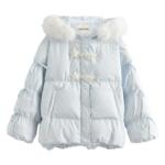 森女部落甜美蓝色羽绒服女冬2026季新款可爱小个子加厚白鸭绒外套