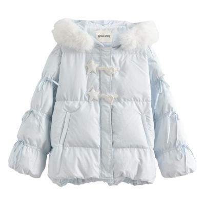 甜美可爱蓝色羽绒服冬小个子外套