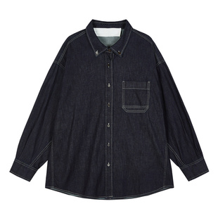 【LESSxSamuel】春休闲基础通勤风明线牛仔衬衫女2O2210390