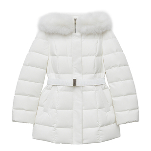 DM100大码百分百女装微胖mm冬季大毛领连帽收腰中长款加厚羽绒服