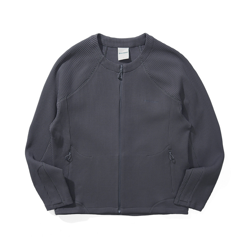 瞬时山野Monterest户外复古纯色LOGO绣花圆领宽松华夫格开衫外套