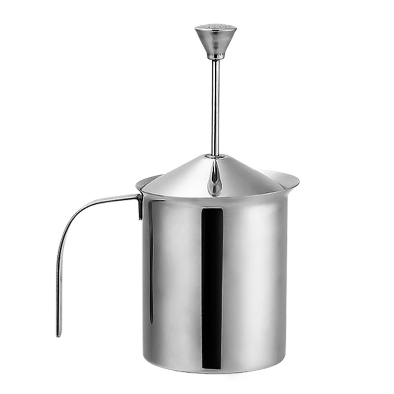 双层打奶器起泡器手动弹簧冰咖啡奶沫不锈钢冷奶泡壶400ml/800ml