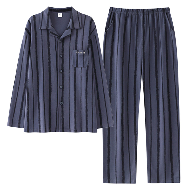 雅鹿100%棉睡衣男春季家居服套装
