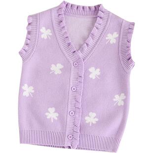 童装女童开衫毛衣春季新款小儿童甜美纯棉背心马甲针织衫宝宝上衣