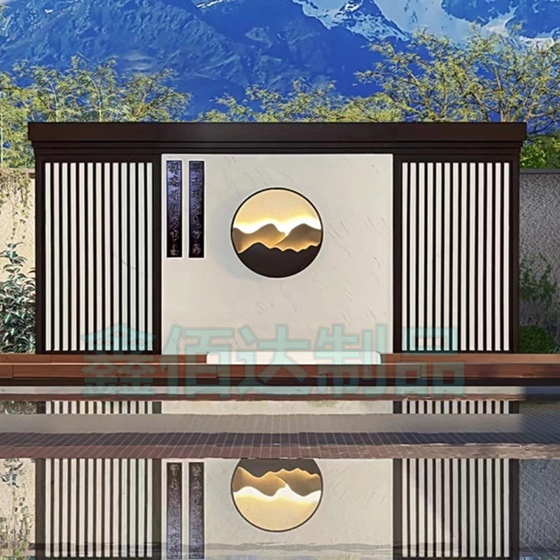 库不锈钢屏风隔断别墅庭院迎门影壁墙户外仿大理石纹假山流水背促