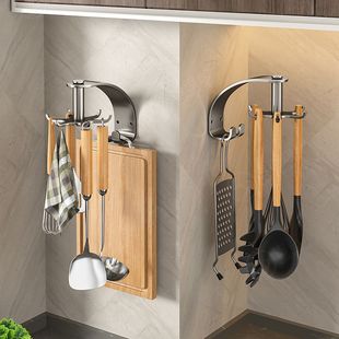 厂家供应厨房旋转挂钩免打孔壁挂置物架锅铲菜板挂架粘胶收纳架