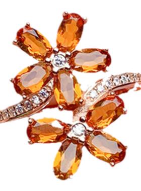 纯银镶嵌芬达色黄水晶戒指