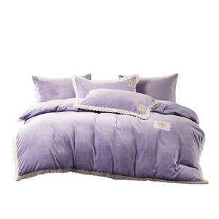 富安娜家纺牛奶绒四件套加厚保暖毛绒被套床单冬季绒面床上用品