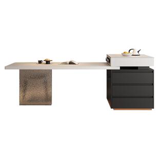 岩板岛台餐桌一体可伸缩导台小户型家用现代极简悬浮中岛台加餐桌