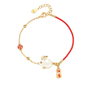 玉兔和田玉纯银手链女兔子手链本命年生肖红绳手饰生日礼物送女友