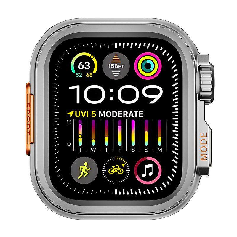 适用Apple/苹果手表s11保护壳合金钛色金属秒变iWatchUltra2/3表壳Series防水表套s10/9/8一体全包SE表带配件