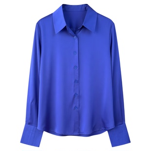 春装新款职业翻领女式真丝衬衫长袖修身桑蚕丝上衣OL通勤衬衣