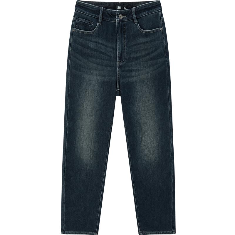 森马加绒莱卡弹力小直筒牛仔裤男