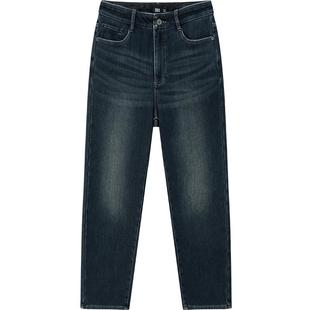 森柔|森马牛仔裤男冬季加绒保暖弹力小直筒裤子百搭黑色长裤显高