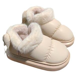 细细条 少女蝴蝶结短筒雪地靴女冬季加绒加厚保暖防水PU棉鞋可爱