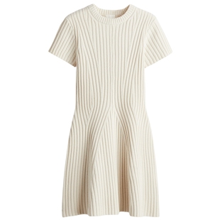 HM女装连衣裙冬季圆领罗纹修身喇叭形保暖休闲裙1294631