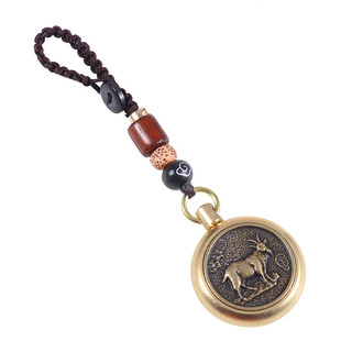 纯黄铜十二生肖钥匙扣挂件男女转钱手把件12生肖吊坠汽车钥匙挂饰