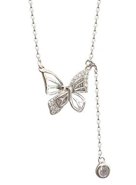 蝴蝶流苏锆石吊坠锁骨链女2024年新款简约感配饰轻奢小众设计项链