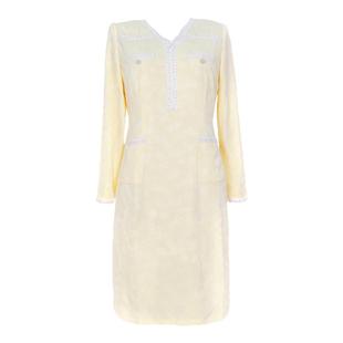 辣妈起义大码女装2025秋冬款胖MM淡黄V领提花香风连衣裙优雅气质