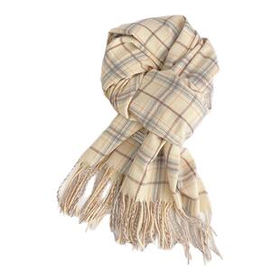 日系暖白格子围巾女冬季小清新奶油系秋款百搭加厚保暖仿羊绒围脖