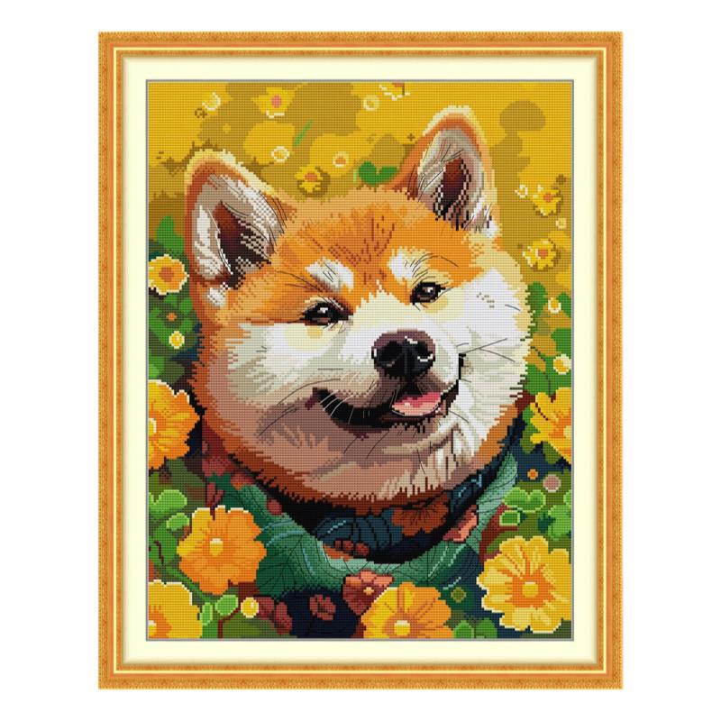可爱狗狗柴犬十字绣满绣秋田犬