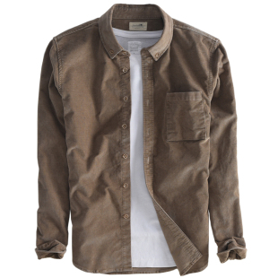 汉絮秋冬装灯芯绒衬衫男士潮流复古条绒小外套韩版休闲长袖衬衣男