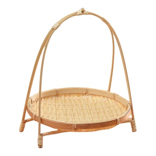 竹编小提篮摆件藤编多层架茶点提手点心盘水果篮托盘火锅盛菜三层