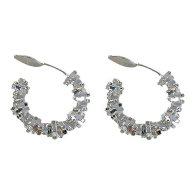 高级感冷淡风超闪碎银C形耳圈