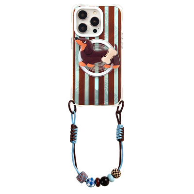 卡通腊肠狗磁吸支架手机壳带挂绳适用于苹果17promax华为mate60pro背带斜挎iphone16pro四角开孔VIVOX200U