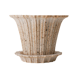 青野园艺家米兰 粗陶花盆红陶土盆透气粗陶花盆简约桌面带托盘