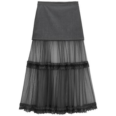 OCHIRLY欧时力拼接纱裙a字长裙