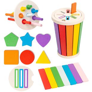 蒙氏木制颜色分类杯形状配对儿童游戏棍宝宝抓握投放益智早教玩具