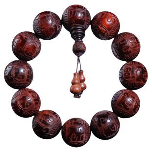 犀角紫檀雕刻福禄寿20mm小叶紫檀手串文玩檀香木沉香木金刚菩提男