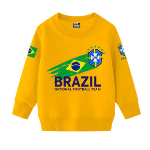 2026世界杯巴西队足球迷服圆领卫衣套头男女儿童装学生款宝宝长袖