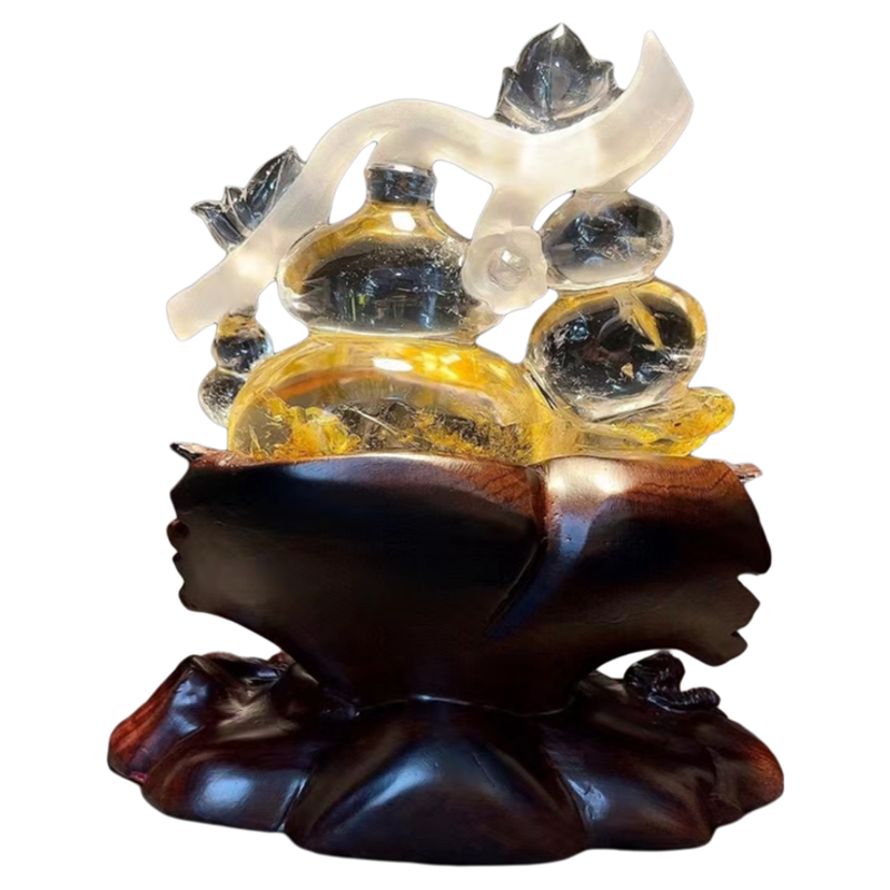纯天然水晶葫芦摆件整块原石打磨