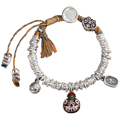 吴越老银铺足银珐琅盘缠手链