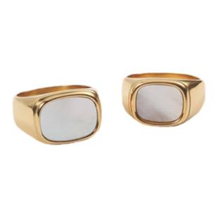 eManco戒指钛钢女不掉色简约夸张金色 欧美ins白色贝壳不锈钢指环