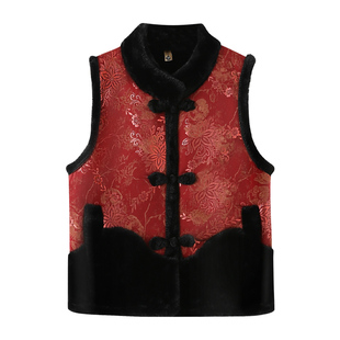 中老年女装秋冬马甲皮毛一体奶奶加绒背心加厚妈妈装保暖坎肩开衫