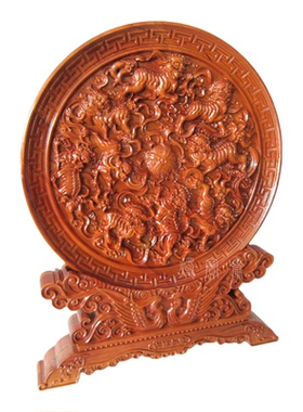 九狮风水摆件台屏座屏桃木质