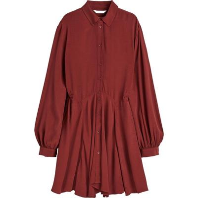 hm时尚气质绉织衬衫式连衣裙