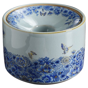 官窑烟灰缸家用客厅创意漏斗防飞灰轻奢高级感办公室带盖陶瓷大号