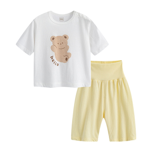 【有机低敏】麦拉贝拉婴幼儿夏季短袖分体套装护肚睡衣宝宝家居服